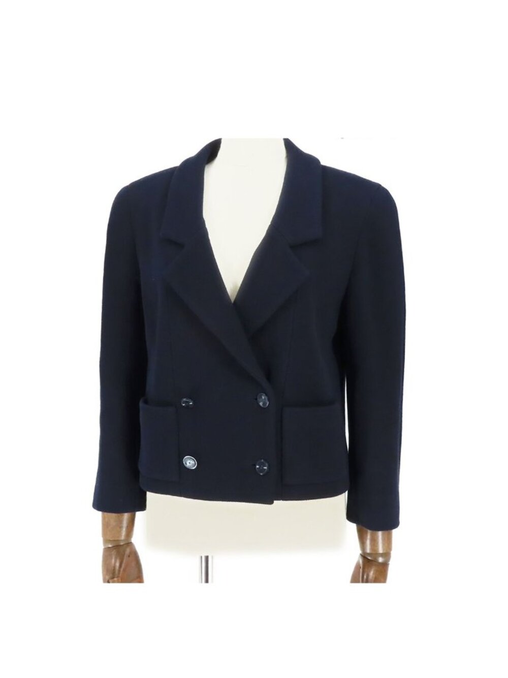 Chanel Double Breasted Jacket Navy Cotton Nylon Outer 36